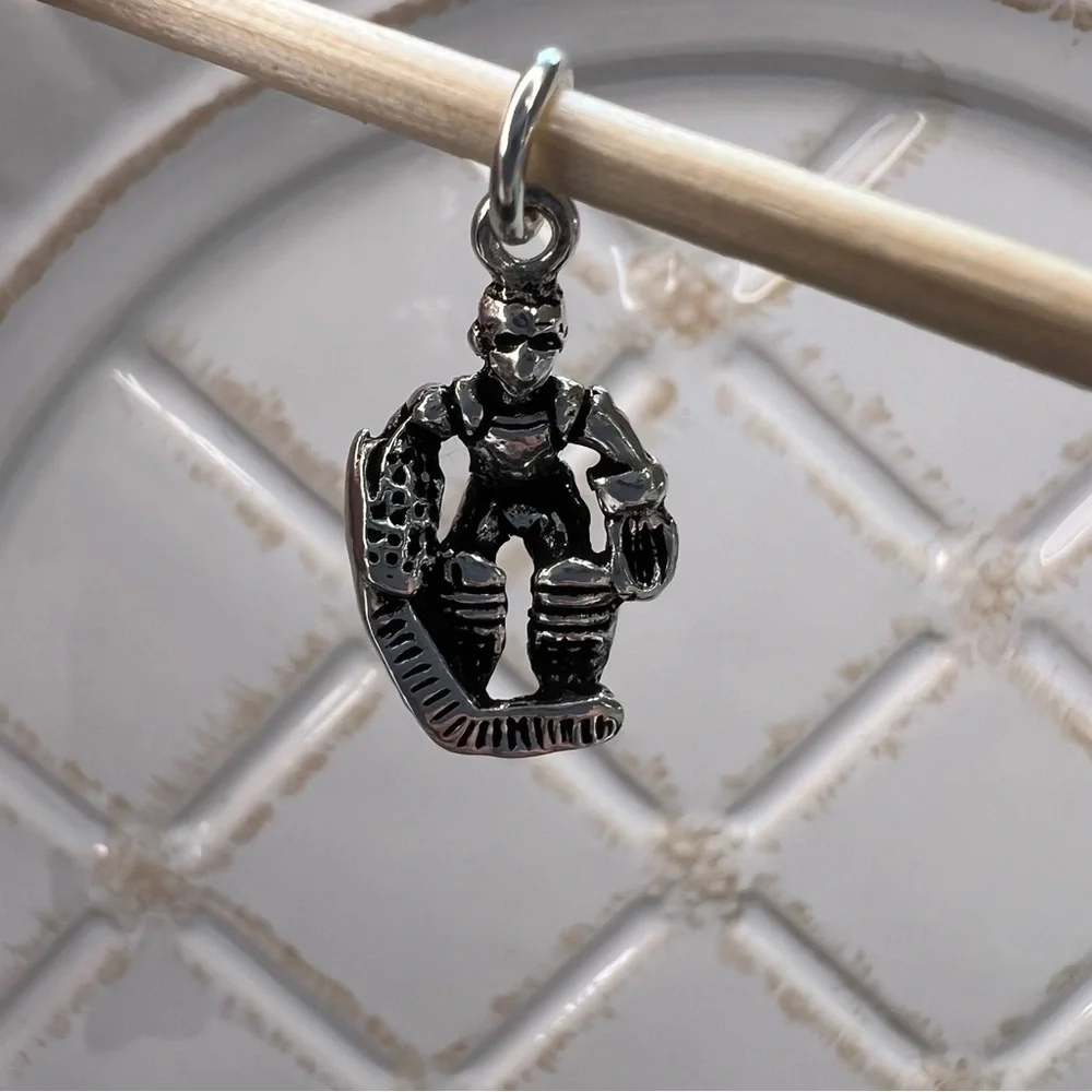 Vintage Sterling Silver Hockey Goalie Charm Pendant – 925